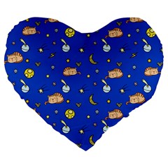 Cat Animals Sleep Stars Seamless Background Large 19  Premium Heart Shape Cushions