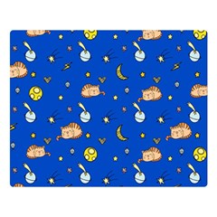 Cat Animals Sleep Stars Seamless Background Premium Plush Fleece Blanket (Large)