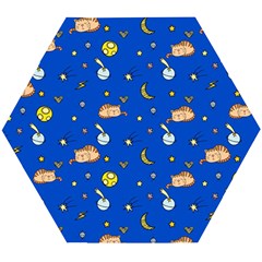 Cat Animals Sleep Stars Seamless Background Wooden Puzzle Hexagon