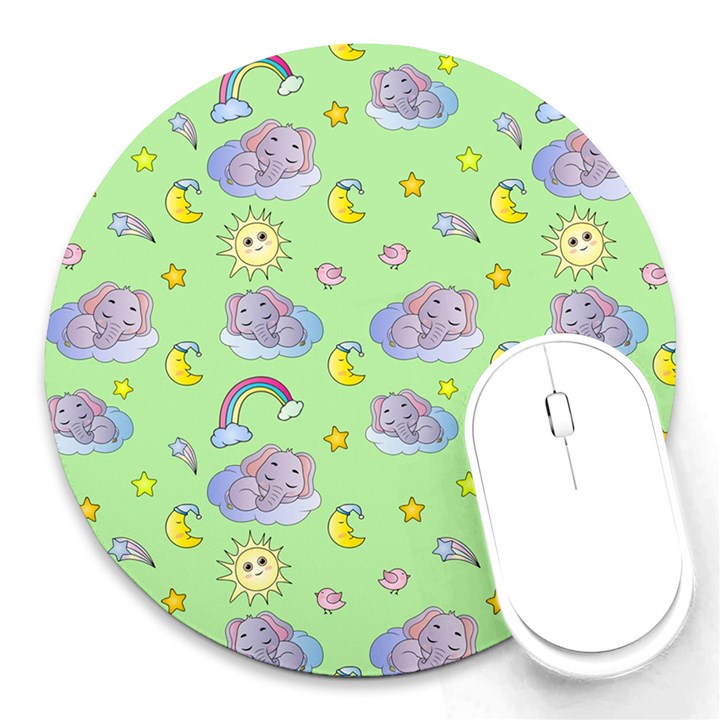 Elephant Sleeping Elephants Background Round Mousepad