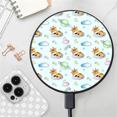 Pattern Giraffe Animal Seamless Scrapbooking Blue Wireless Fast Charger(black)