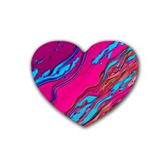 Colorful Abstract Fluid Art Rubber Coaster (heart) by GardenOfOphir