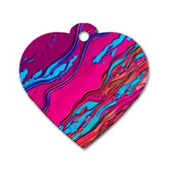 Colorful Abstract Fluid Art Dog Tag Heart (two Sides) by GardenOfOphir