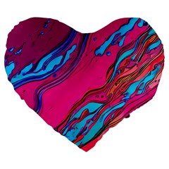 Colorful Abstract Fluid Art Large 19  Premium Heart Shape Cushions by GardenOfOphir