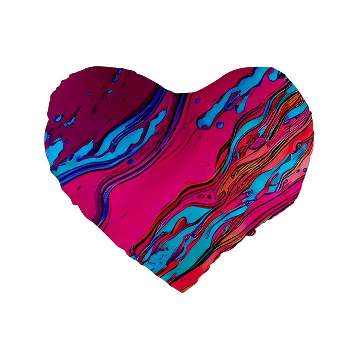 Colorful Abstract Fluid Art Standard 16  Premium Flano Heart Shape Cushions