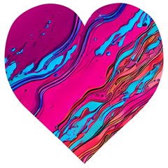 Colorful Abstract Fluid Art Wooden Puzzle Heart by GardenOfOphir