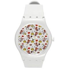 Background Pattern Texture Design Dog Music Round Plastic Sport Watch (m) by Wegoenart