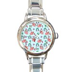 Pigs Pattern Art Design Drawing Sketch Wallpaper Round Italian Charm Watch Front