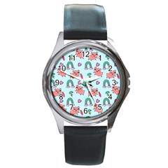 Pigs Pattern Art Design Drawing Sketch Wallpaper Round Metal Watch