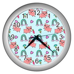 Pigs Pattern Art Design Drawing Sketch Wallpaper Wall Clock (Silver)