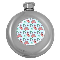 Pigs Pattern Art Design Drawing Sketch Wallpaper Round Hip Flask (5 Oz) by Wegoenart