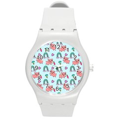 Pigs Pattern Art Design Drawing Sketch Wallpaper Round Plastic Sport Watch (M)