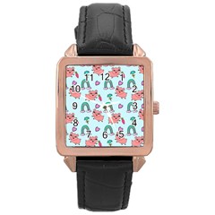 Pigs Pattern Art Design Drawing Sketch Wallpaper Rose Gold Leather Watch 