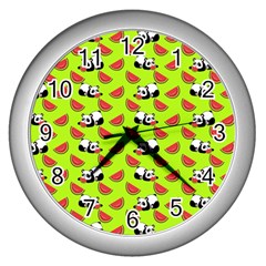 Watermelon Panda Background Wallpaper Wall Clock (silver) by Wegoenart