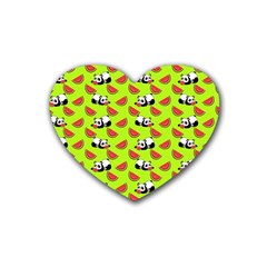 Watermelon Panda Background Wallpaper Rubber Heart Coaster (4 Pack) by Wegoenart