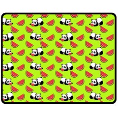 Watermelon Panda Background Wallpaper One Side Fleece Blanket (medium) by Wegoenart