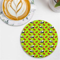 Watermelon Panda Background Wallpaper Uv Print Round Tile Coaster by Wegoenart