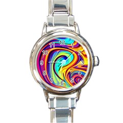 Fluid Art Pattern Round Italian Charm Watch by GardenOfOphir