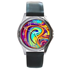 Fluid Art Pattern Round Metal Watch by GardenOfOphir