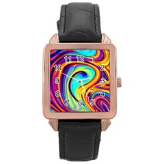 Fluid Art Pattern Rose Gold Leather Watch  by GardenOfOphir