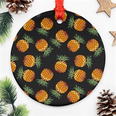 Pineapple Background Pineapple Pattern Ornament (round) by Wegoenart