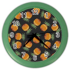 Pineapple Background Pineapple Pattern Color Wall Clock by Wegoenart