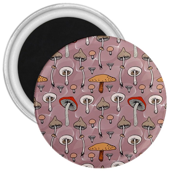 Mushrooms Autumn Fall Pattern Seamless Decorative 3  Magnets