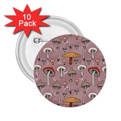 Mushrooms Autumn Fall Pattern Seamless Decorative 2 25  Buttons (10 Pack)  by Wegoenart