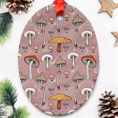 Mushrooms Autumn Fall Pattern Seamless Decorative Oval Ornament (two Sides)