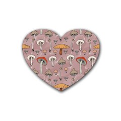 Mushrooms Autumn Fall Pattern Seamless Decorative Rubber Heart Coaster (4 Pack) by Wegoenart