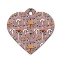 Mushrooms Autumn Fall Pattern Seamless Decorative Dog Tag Heart (one Side) by Wegoenart