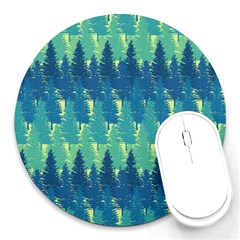 Christmas Trees Pattern Digital Paper Seamless Round Mousepad by Wegoenart