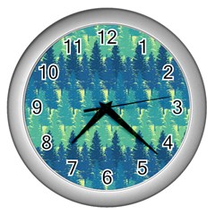 Christmas Trees Pattern Digital Paper Seamless Wall Clock (silver)