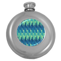 Christmas Trees Pattern Digital Paper Seamless Round Hip Flask (5 Oz) by Wegoenart