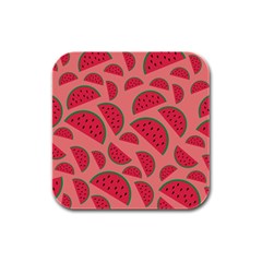 Watermelon Red Food Fruit Healthy Summer Fresh Rubber Square Coaster (4 Pack) by Wegoenart