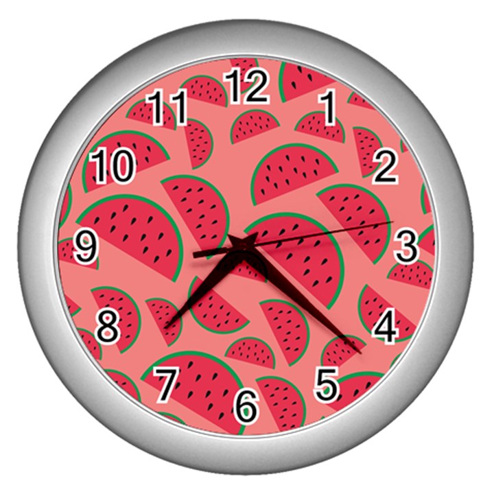 Watermelon Red Food Fruit Healthy Summer Fresh Wall Clock (Silver)