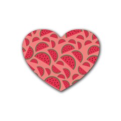 Watermelon Red Food Fruit Healthy Summer Fresh Rubber Coaster (heart) by Wegoenart