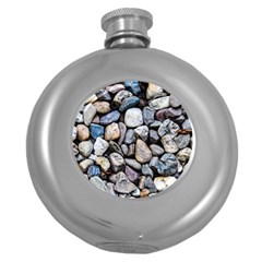 Stone Texture Nature Background Rocks Pebbles Round Hip Flask (5 Oz) by Wegoenart