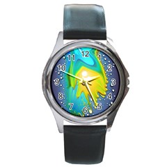 Liquid Background Round Metal Watch by GardenOfOphir