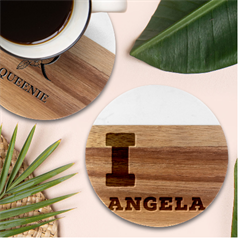 I Love Angela  Marble Wood Coaster (round)