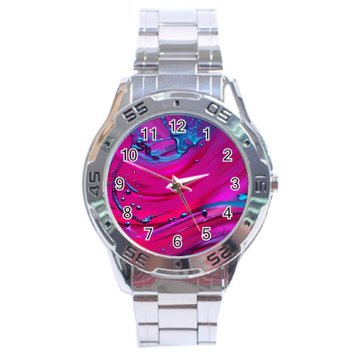 Fluid Art Pattern Stainless Steel Analogue Watch