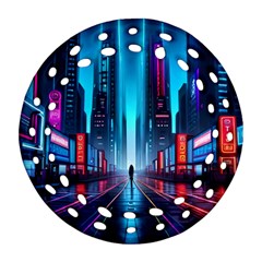 City People Cyberpunk Round Filigree Ornament (two Sides) by Jancukart