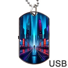 City People Cyberpunk Dog Tag Usb Flash (two Sides) by Jancukart