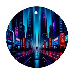 City People Cyberpunk Ornament (round) by Jancukart