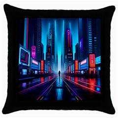 City People Cyberpunk Throw Pillow Case (black)