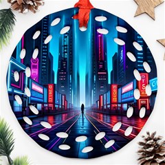 City People Cyberpunk Round Filigree Ornament (two Sides)