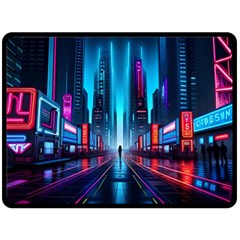 City People Cyberpunk Fleece Blanket (large) by Jancukart