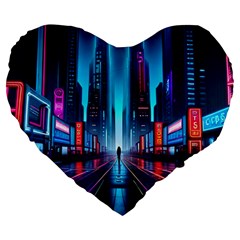 City People Cyberpunk Large 19  Premium Flano Heart Shape Cushions by Jancukart