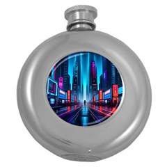 City People Cyberpunk Round Hip Flask (5 Oz) by Jancukart