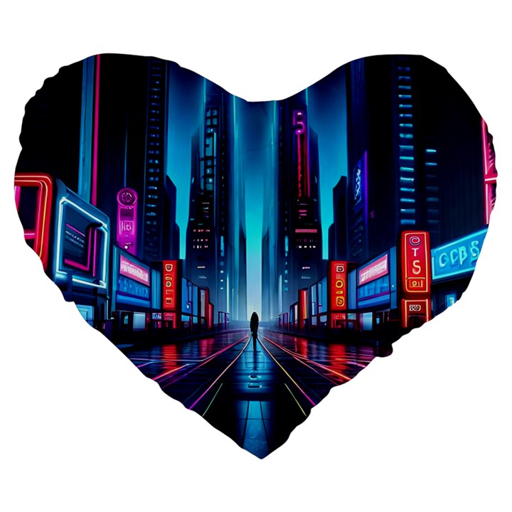 City People Cyberpunk Large 19  Premium Flano Heart Shape Cushions